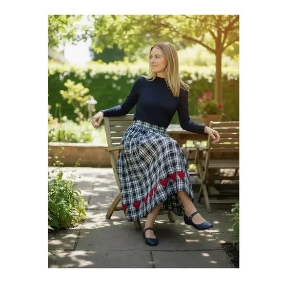 Vtg The Eagles Eye Primitive Plaid Embroidered Heart Skirt XL Valentine Country - Picture 2 of 10